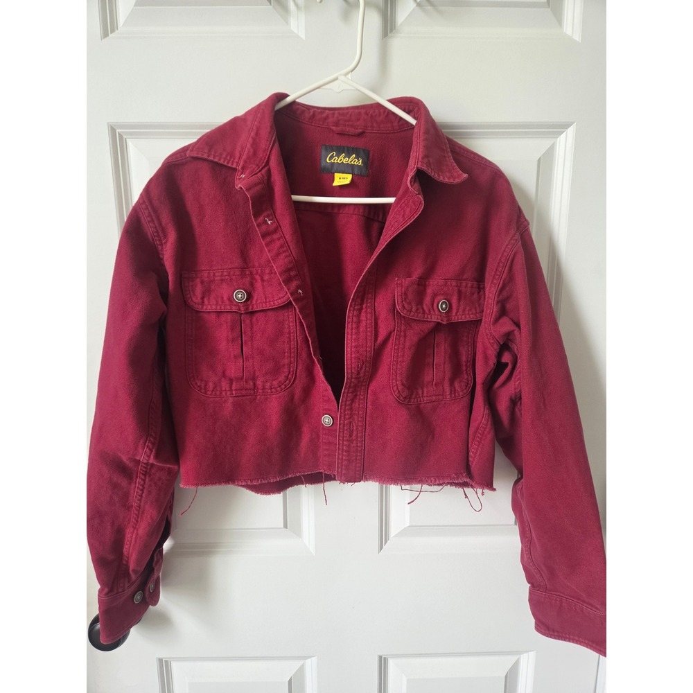 Vintage Cabelas Cropped Canvas Jacket Burgundy Red Utility Medium Fall Country